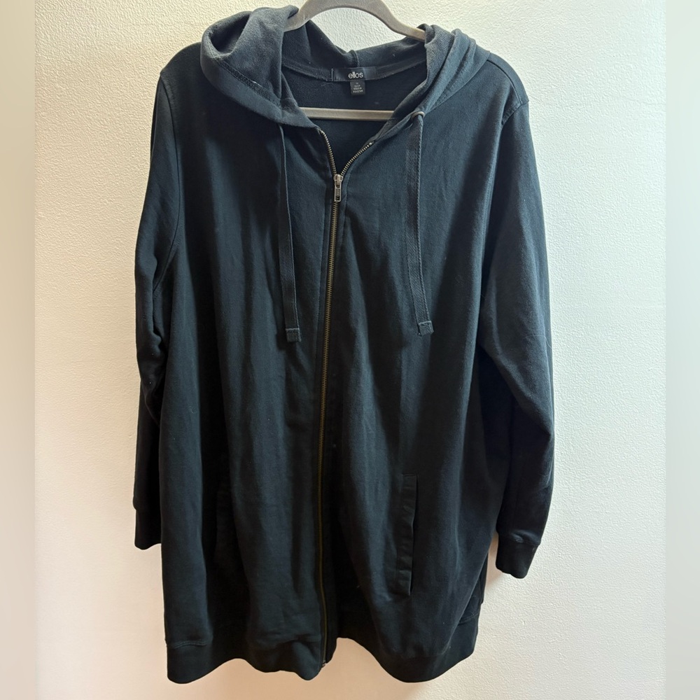 Ellos Black Zip Front Tunic Hoodie Sweatshirt 1X (22/24)
